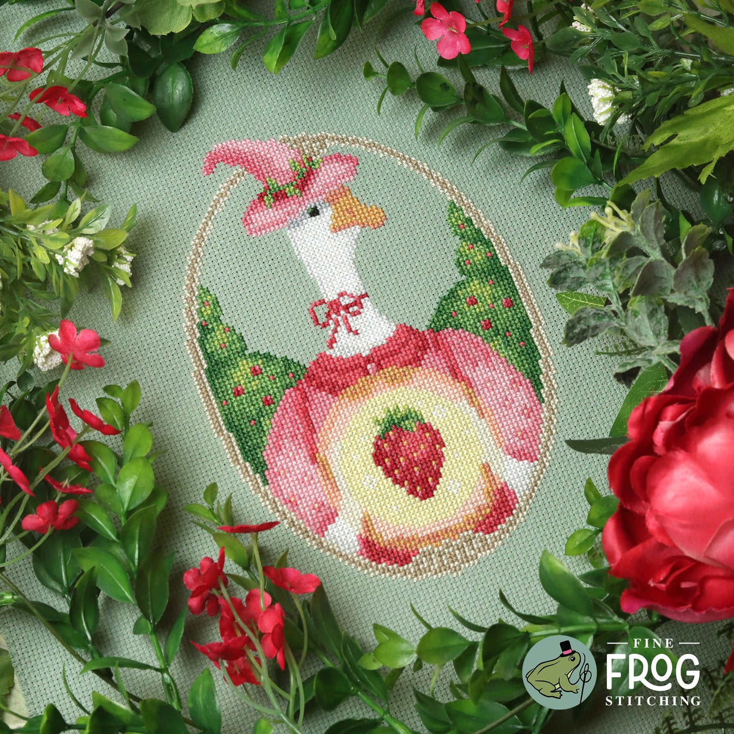 Strawberry Goose Witch - Large Printed Cross Stitch Chart