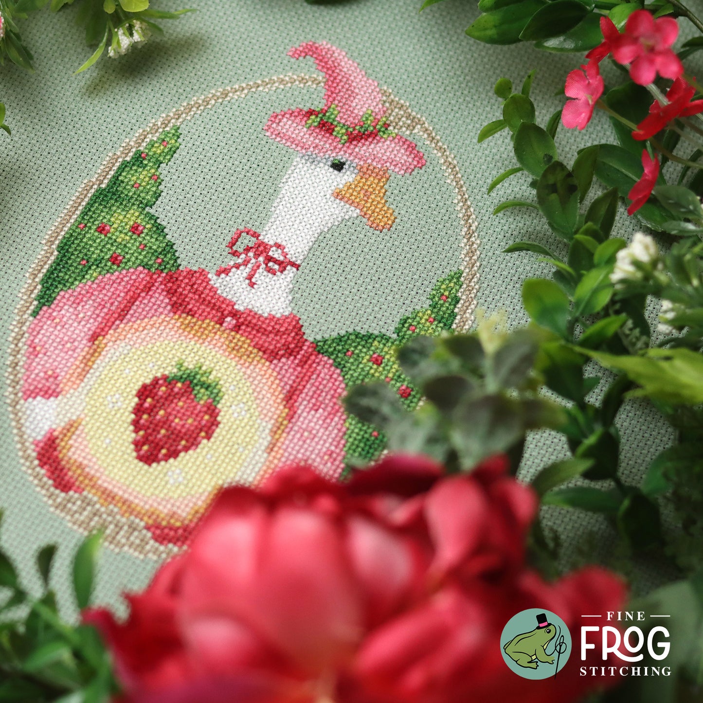 Strawberry Goose Witch - Large Printed Cross Stitch Chart