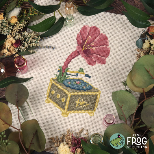 Floral Phonograph - Large Printed Cross Stitch Chart