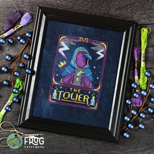 Feather Tarot: The Tower - Printed Cross Stitch Chart 🌟 MARKETPLACE EXCLUSIVE